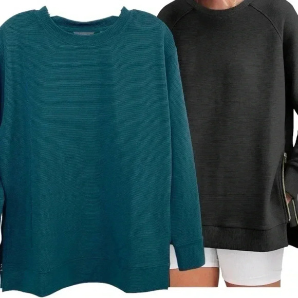 NWOT Danskin Ribbed Oversized Sweatshirt Side Slit Zip Pullover - Picture 1 of 7